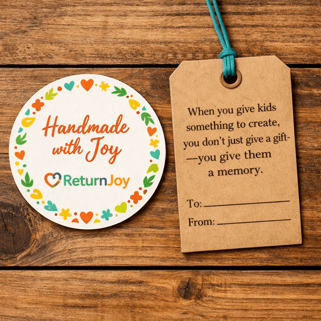 ReturnJoy Handmade with Joy sticker and personalized gift tag
